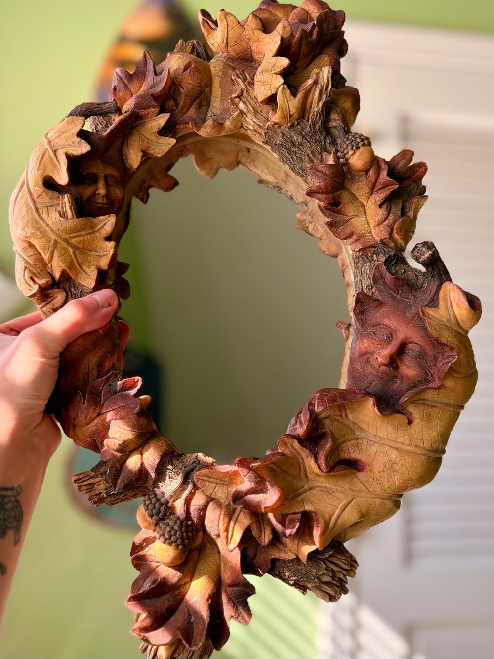 Ornate Oak Leaf Bohemain Face Whimsy Vintage Wall Mirror - Picture 9 of 9